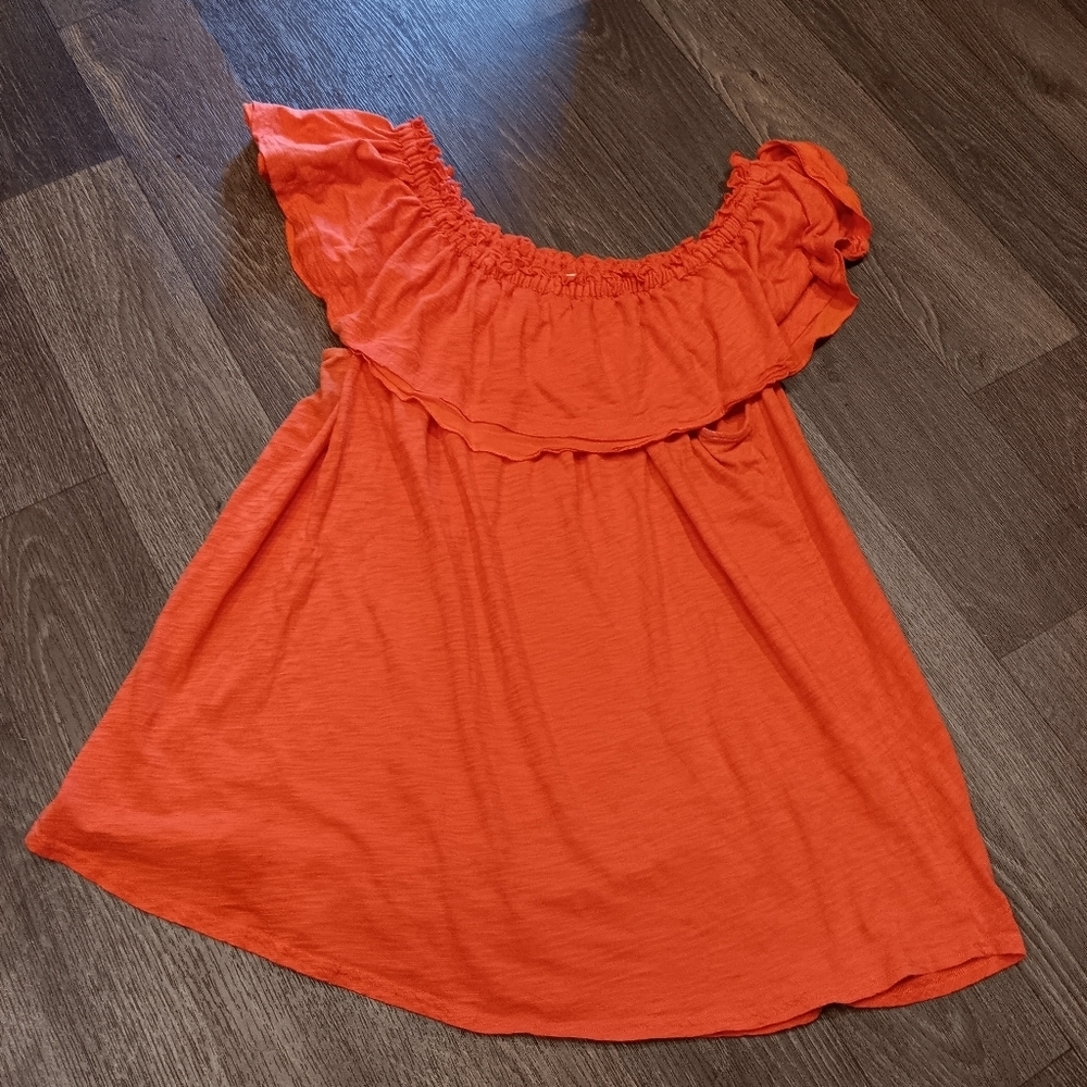 Matilda Jane Bright Orange Off-Shoulder Ruffle Tunic
